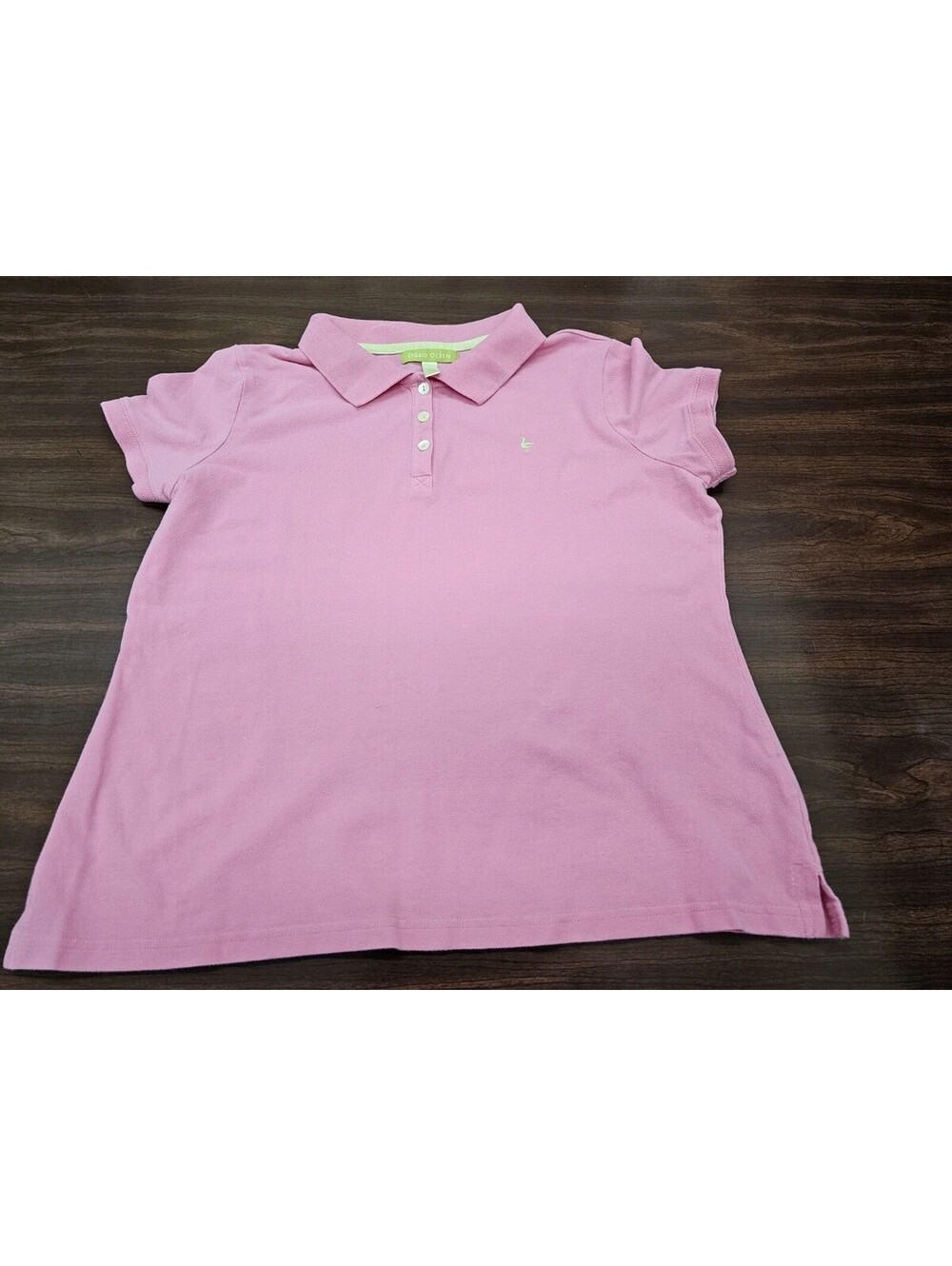 Sigrid Olsen Pink Short Sleeve Large Polo Shirt 100% Pique Cotton Preppy Chic